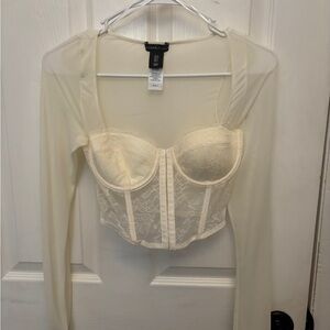Cream Lace Long Sleeve Bustier Top
